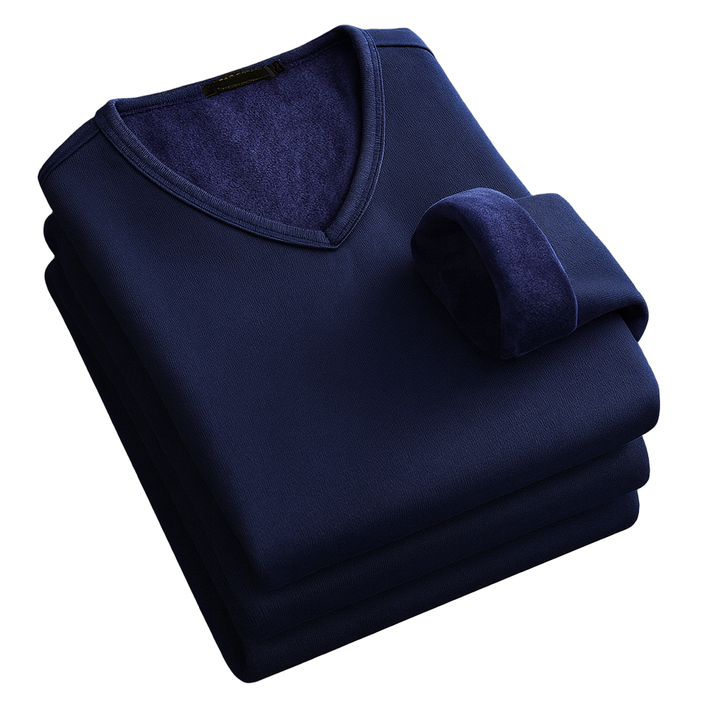 Thermoshirt Heren Winter | Wit | Warm Fleece Onderkleding met Lange Mouwen & V-Hals | Outdoor & Sport