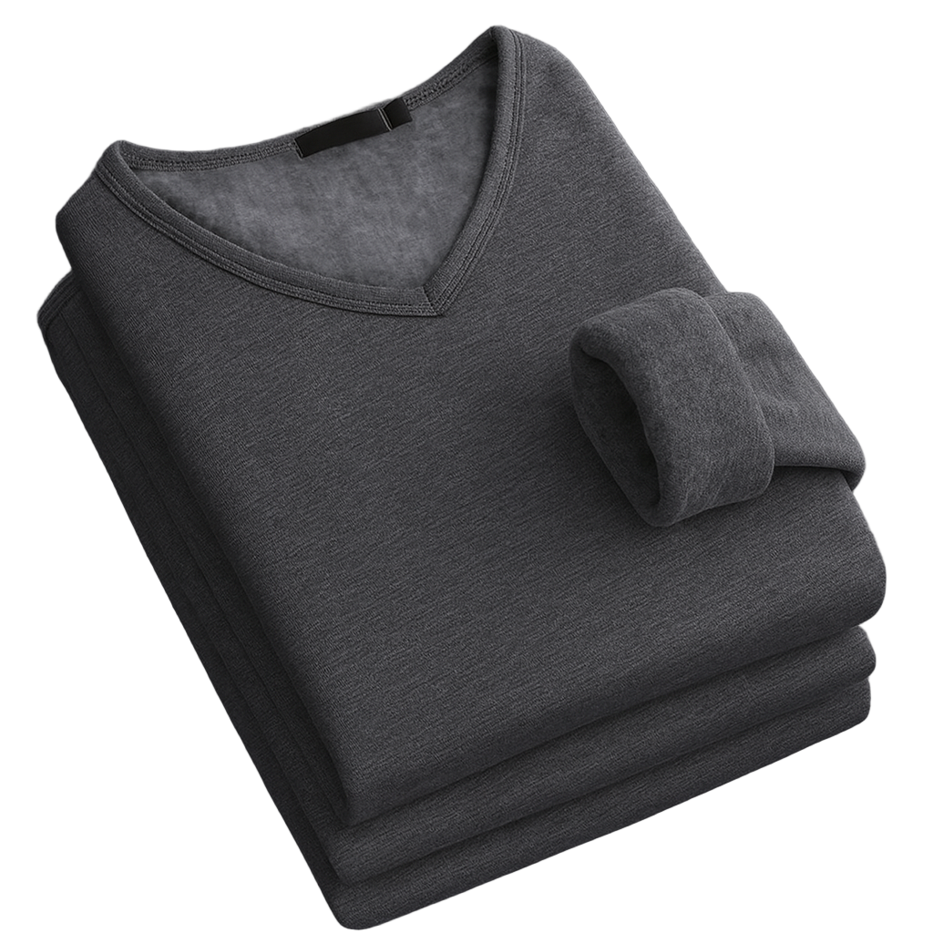 Thermoshirt Heren Winter | Wit | Warm Fleece Onderkleding met Lange Mouwen & V-Hals | Outdoor & Sport