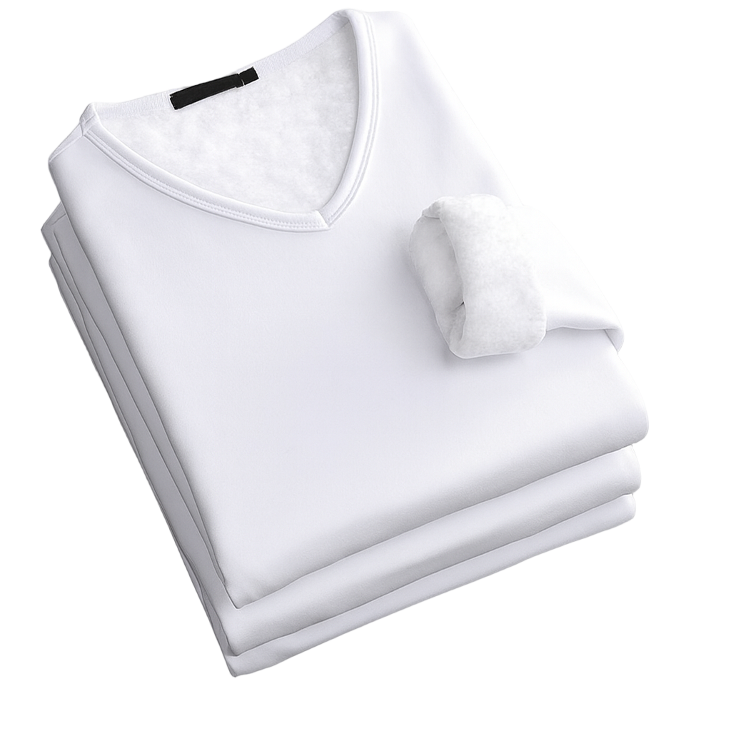 Thermoshirt Heren Winter | Wit | Warm Fleece Onderkleding met Lange Mouwen & V-Hals | Outdoor & Sport
