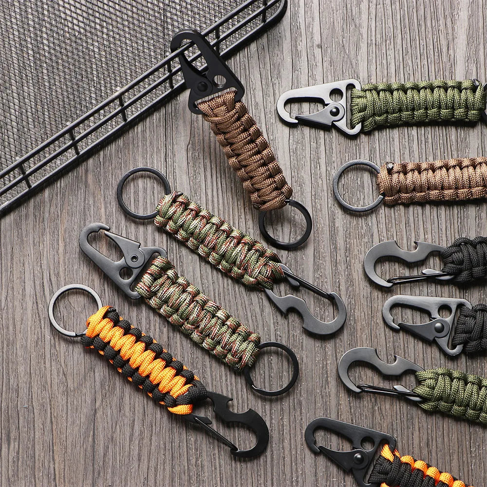 Multifunctionele Karabijn van zinklegering met militair paracord, 13 cm lang, perfect voor outdooractiviteiten zoals bergbeklimmen, kamperen, en noodgevallen.