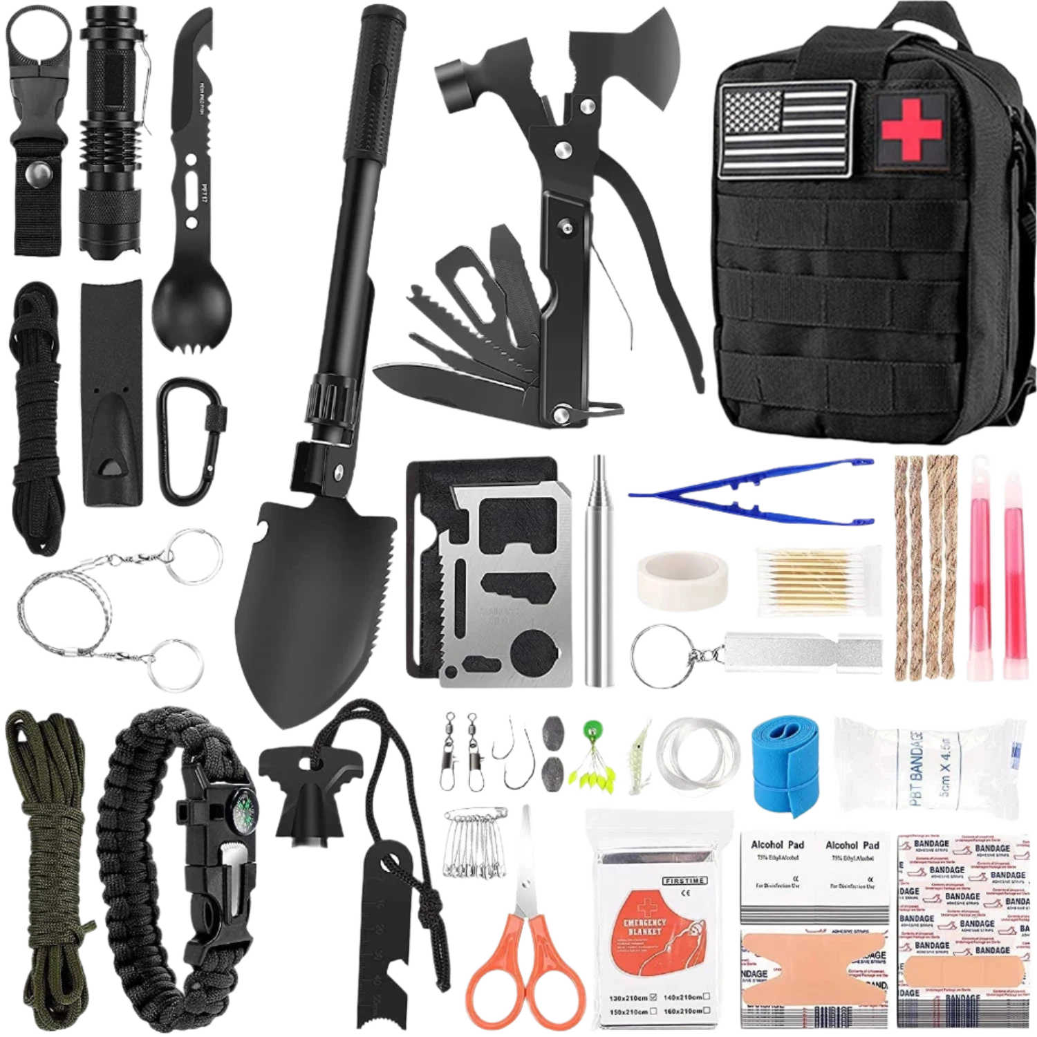 Noodpakket en survival kit voor noodgevallen of oorlog kopen met zwarte tas