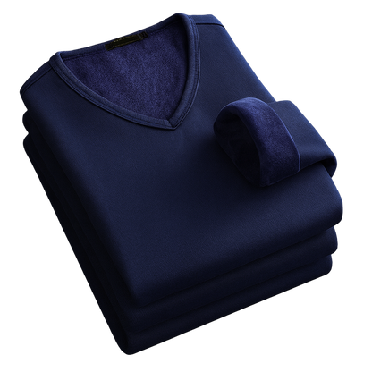 Thermoshirt Heren Winter | Donkerblauw | Warm Fleece Onderkleding met Lange Mouwen & V-Hals | Outdoor & Sport