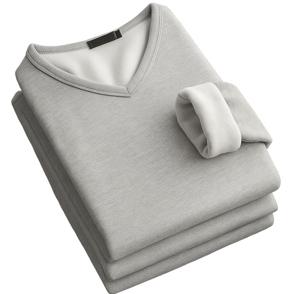 Thermoshirt Heren Winter | Lichtgrijs | Warm Fleece Onderkleding met Lange Mouwen & V-Hals | Outdoor & Sport