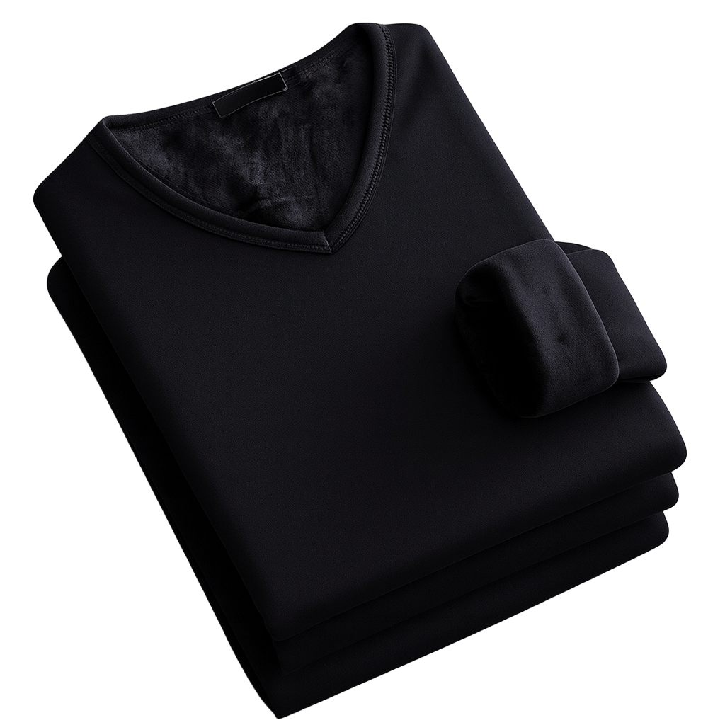 Thermoshirt Heren Winter | Zwart | Warm Fleece Onderkleding met Lange Mouwen & V-Hals | Outdoor & Sport