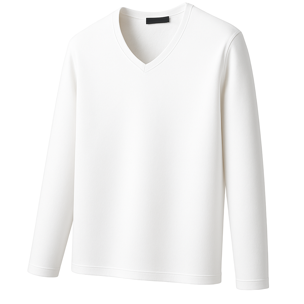 Thermoshirt Heren Winter | Wit | Warm Fleece Onderkleding met Lange Mouwen & V-Hals | Outdoor & Sport