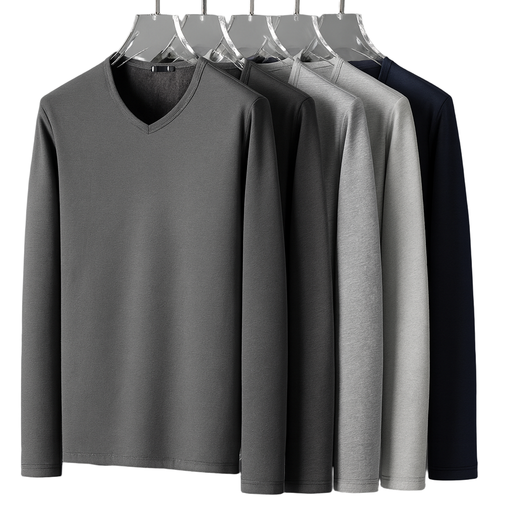 Thermoshirt Heren Winter | Wit | Warm Fleece Onderkleding met Lange Mouwen & V-Hals | Outdoor & Sport